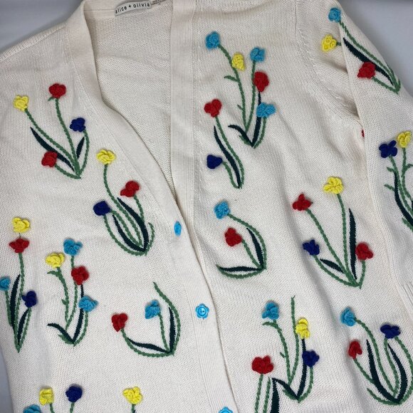 Alice + Olivia Bradford Crochet White Flowers Grandpa Cardigan Large - Picture 9 of 13